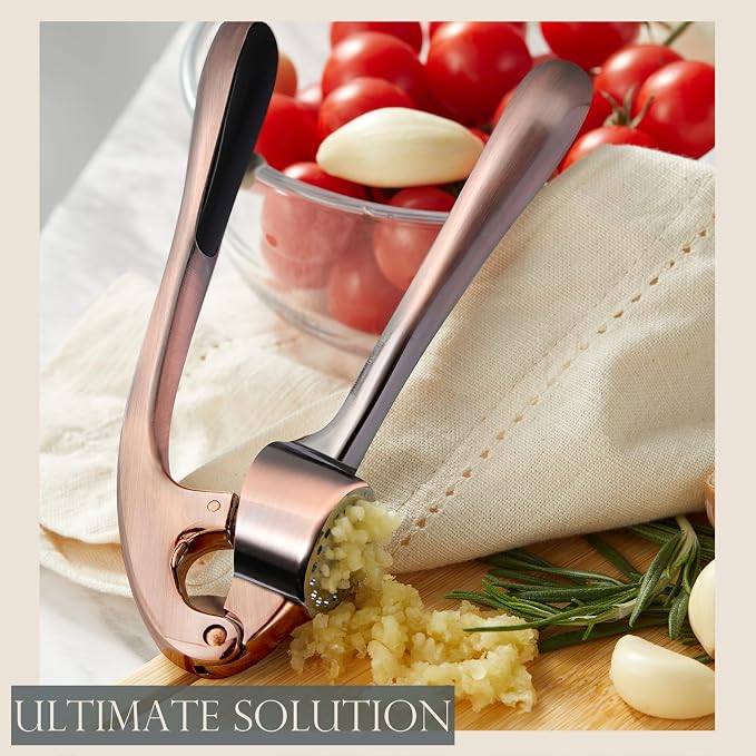 Premium Garlic Press, Professional Garlic Mincer, Easy to Squeeze and Clean, Rust Proof, Efficient Ginger Crusher - Antique Copper