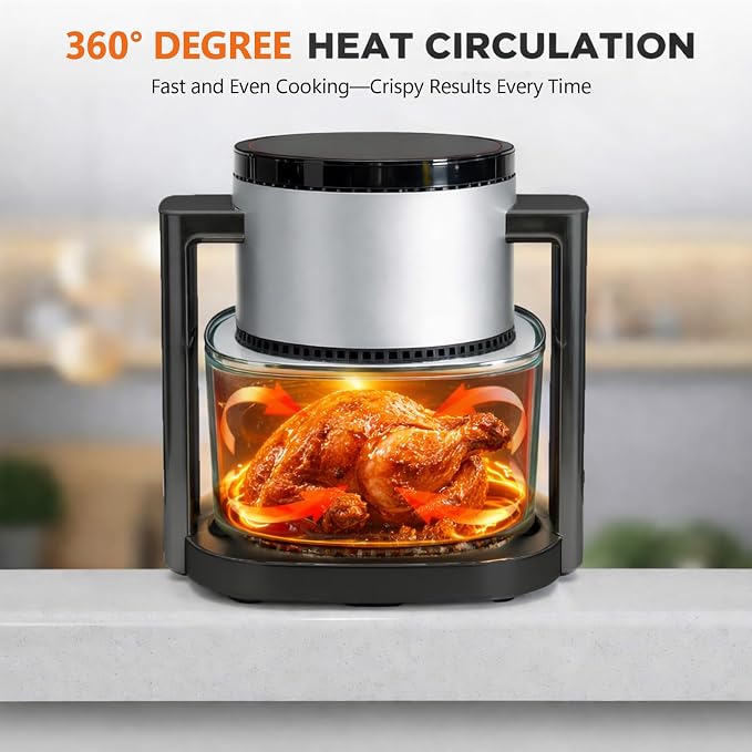 Simple Deluxe 4.7 Qt Glass Air Fryer, Non-Toxic 10-in-1 Digital Air Fryer with 360° Visible Glass Bowl, Nonstick & Dishwasher-Safe, Air Fry, Roast, Bake, Dehydrate, Fries, 1300W, Silver