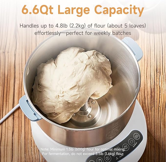 Joydeem Electric Dough Maker with Ferment Function, Microcomputer Timing, Face-up Touch Panel, 7.4Qt, 304 Stainless Steel, JD-HMJ7L