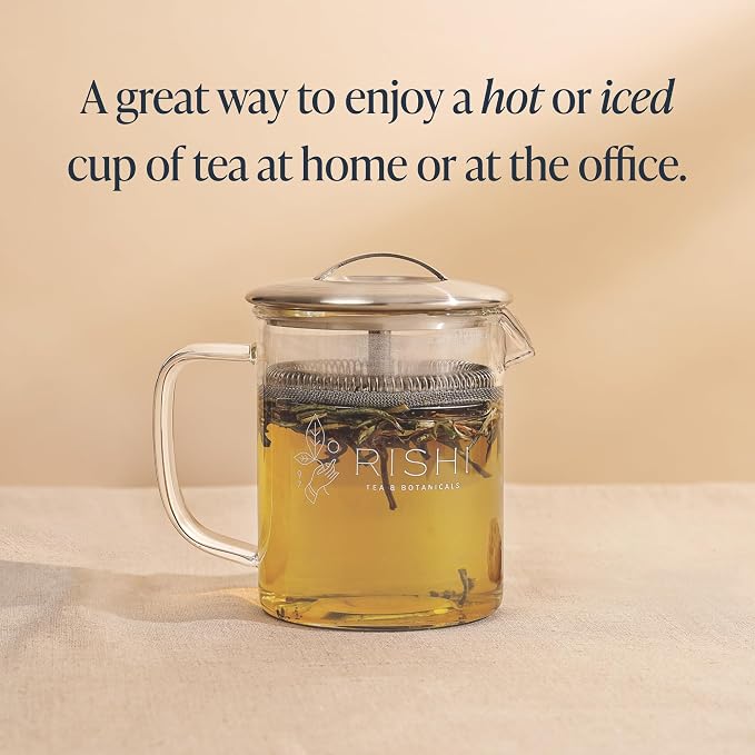 Rishi Tea Simple Brew Teapot for Loose Tea, Borosilicate Glass, 400ml | Borosilicate Glass Teapot, Built-In Strainer, Everyday Teaware, Easy to Clean, Sustainable, For Loose Leaf Tea
