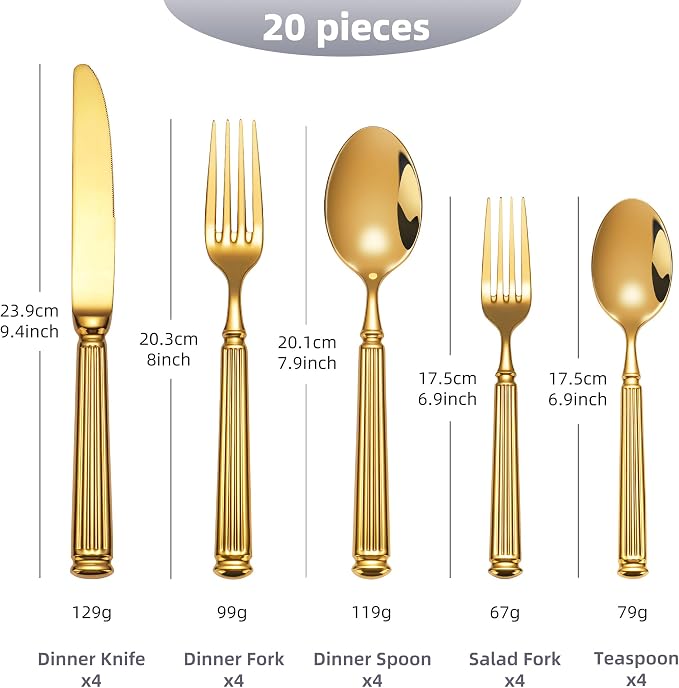 60-Piece Extra Thick Flatware Set, Heavy Duty Gold Silverware Set for 12, 18/10 Stainless Steel Flatware, Perfect for Weddings, Gift, Everyday Use
