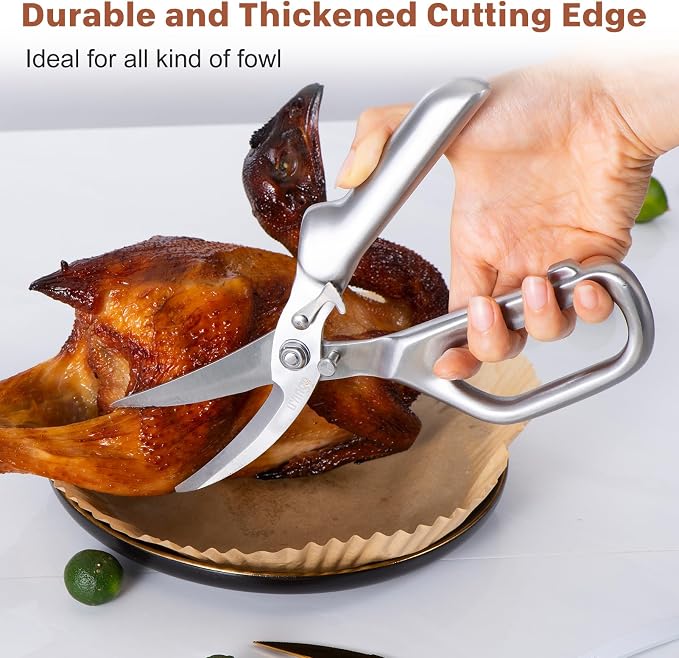 LIVINGO Kitchen Scissors Heavy Duty Utility Poultry Shears Stainless Steel | Sharp Curved Blade, Safety Lock Design, Chicken Bone Meat Cutting, Food Preparation, Vegetable Herbs