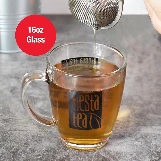 Tiesta Tea 12.5 Oz Clear Glass Mug with Handle, Microwave & Dishwasher Safe | Ideal for Hot & Iced Beverages, Compatible with Loose Leaf Tea Infusers, Steepers, & Balls, Single Cup Glass Mug