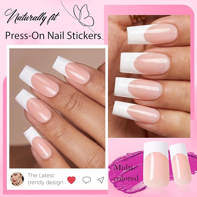 240pc Medium Square French Tip Press on Nails Nude Fake Nails with Tabs | Medium Nails Press ons Square Glue on Nails Acrylic Nails Stick False Nail Artificial Fingernail for Women Girls
