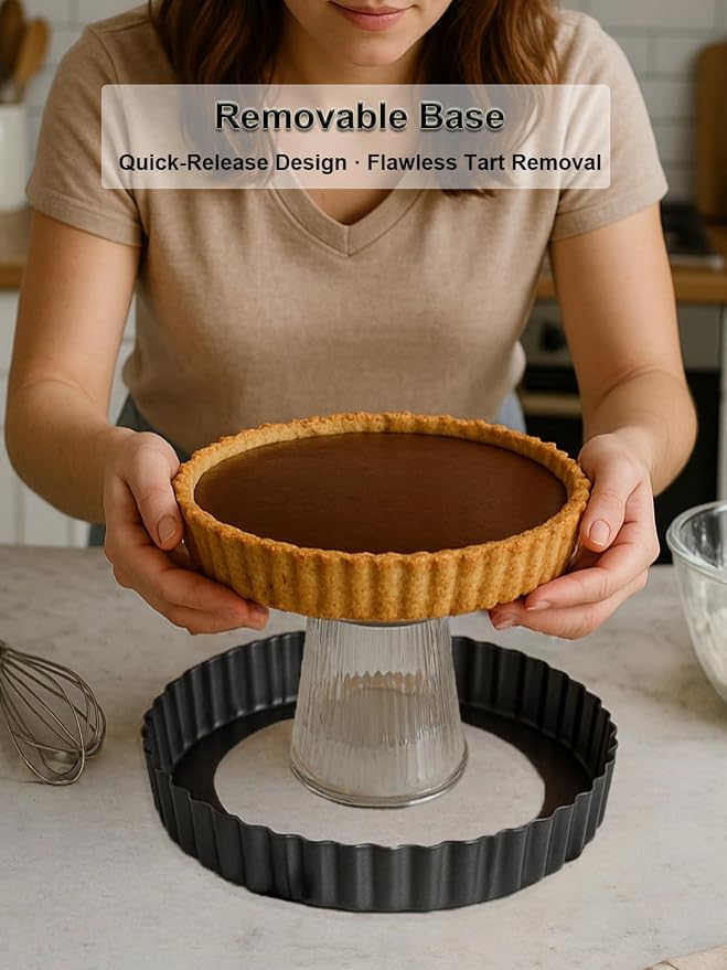 9.45*2.2 Inch Quiche Pans 2 Pack. Removable Bottom, Non-Stick Coating, Rugged Carbon Steel Baking Dish for Tart Quiche Pie. Metal Mold Gift for Women Wife Christmas Thanksgiving Party Festival