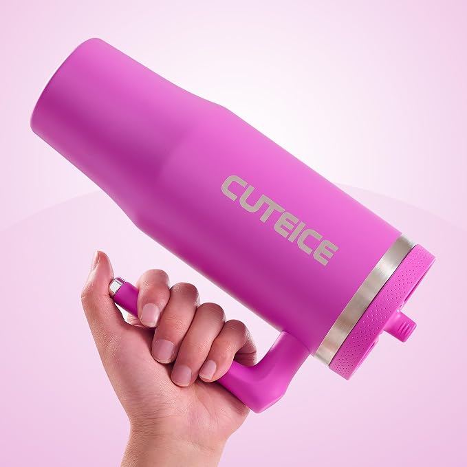 30 oz Water Bottle with Handle and Flip Straw, Coffee Travel Mug with Lids, Fits in Cup Holder Leak Resistant Tumbler Insulated Stainless Steel Gifts for Women Rose Purple Dark Blossom