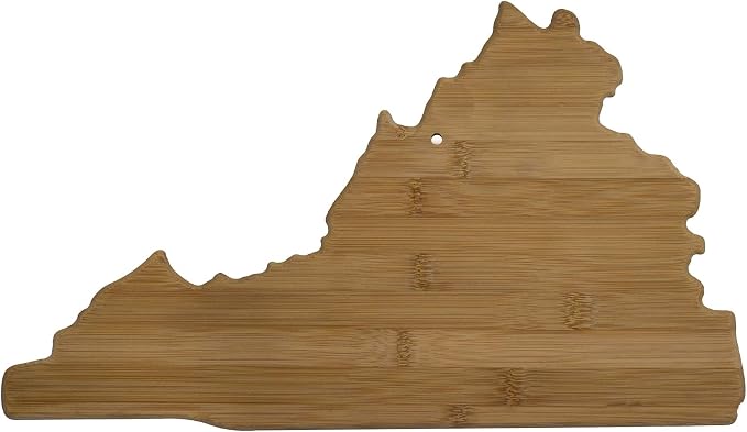 Totally Bamboo Virginia State Shaped Bamboo Serving And Cutting Board, Brown | State charcuterie board with natural bamboo grain. Knife-friendly surface for food prep. Hang tie for wall display.