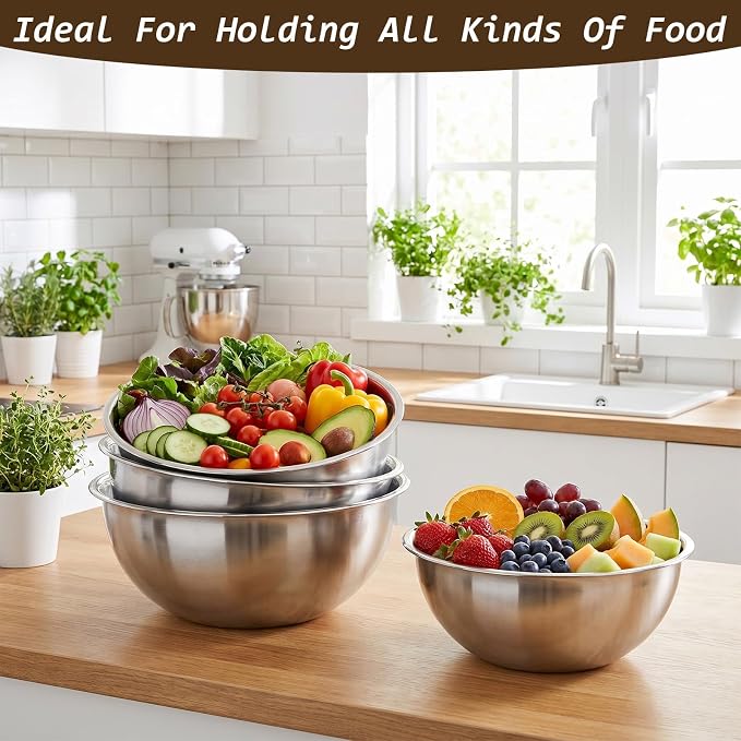 12 Pcs Stainless Steel Mixing Bowls with Graduations Metal Bowl Set Reusable Baking Food Storage Containers for Baking Cooking Salad Prep Storage Silver 9 x 3.5 Inch