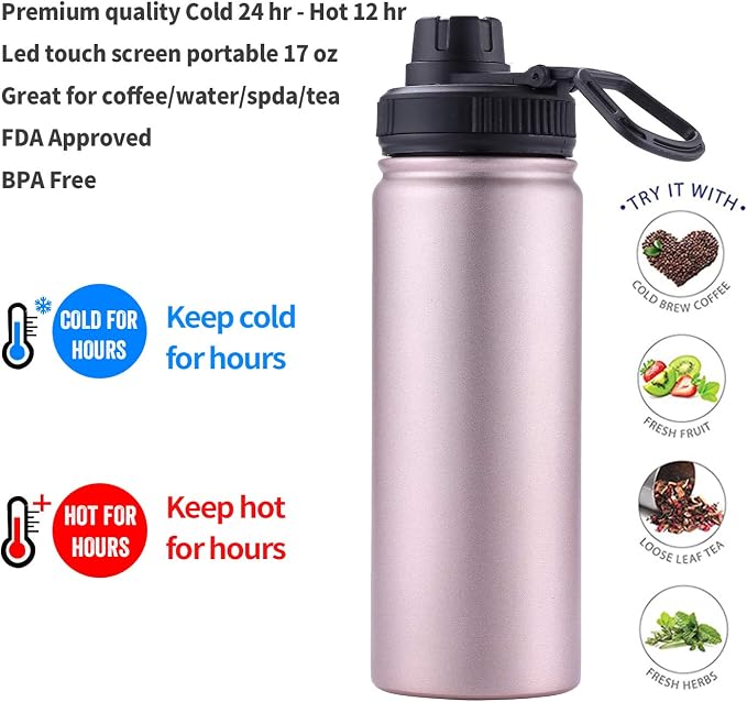 Sivaphe Infuser Travel Mug with Removable loose leaf Tea Strainer Tea Filter Water Bottle 18/8 Stainless Steel Insulated Tumbler for Women Rosegold