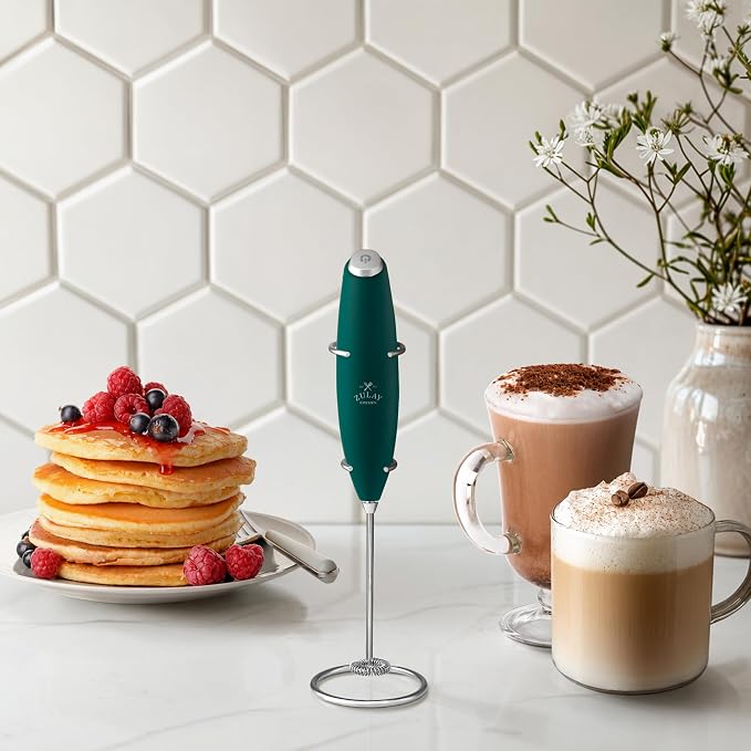 Zulay Kitchen Powerful Milk Frother Wand With Duracell Batteries - Ultra Fast Handheld Drink Mixer - Electric Whisk Foam Maker for Coffee, Lattes, Cappuccino & Matcha - Z1 Motor - Dark Green