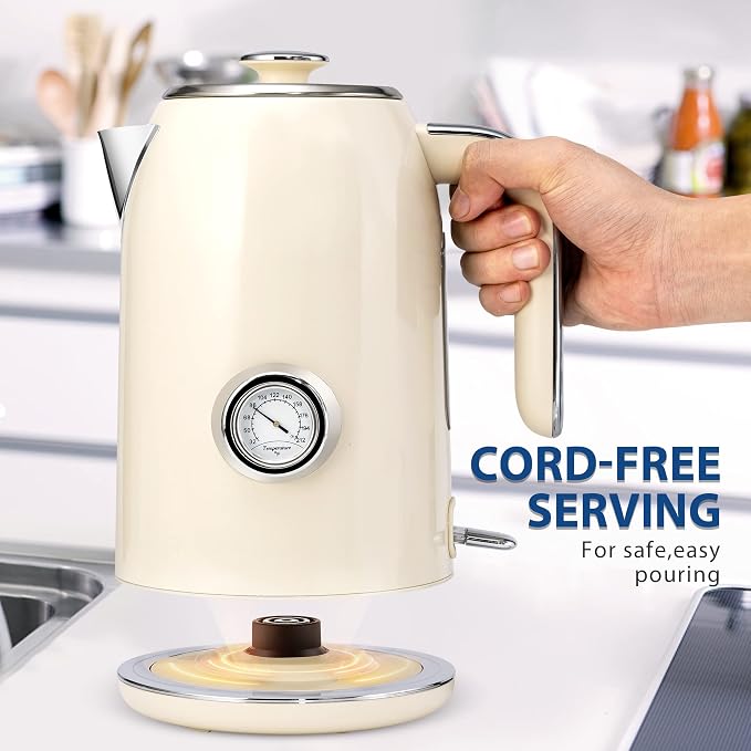 PUKOMC Electric Kettle, 1.7L Stainless Steel Electric tea kettle | Temperature Gauge, Fast Boiling, Auto Shut - off, BPA - Free, Boil - Dry Protection 1500W, LED Light, Easy clean