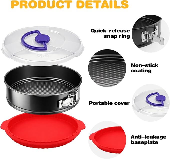 9 Inch Springform Cheesecake Pan with Lid and Protector Leakproof Spring Form Pan for Nonstick Cheesecake Travel Friendly Carbon Steel Bakeware for Pie Cake Pizza (9 inch)