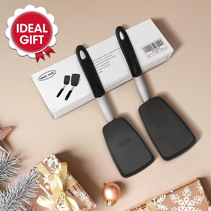 Unicook 4 Pack Flexible Silicone Spatula, Turner, 600F Heat Resistant, Ideal for Flipping Eggs, Burgers, Crepes and More, Black