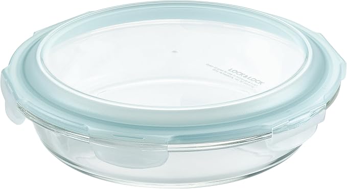 LOCK & LOCK LocknLock Purely Better Glass Round Pie Baking Dish/Food Storage Container with Lid, 9.5 Inch, Clear
