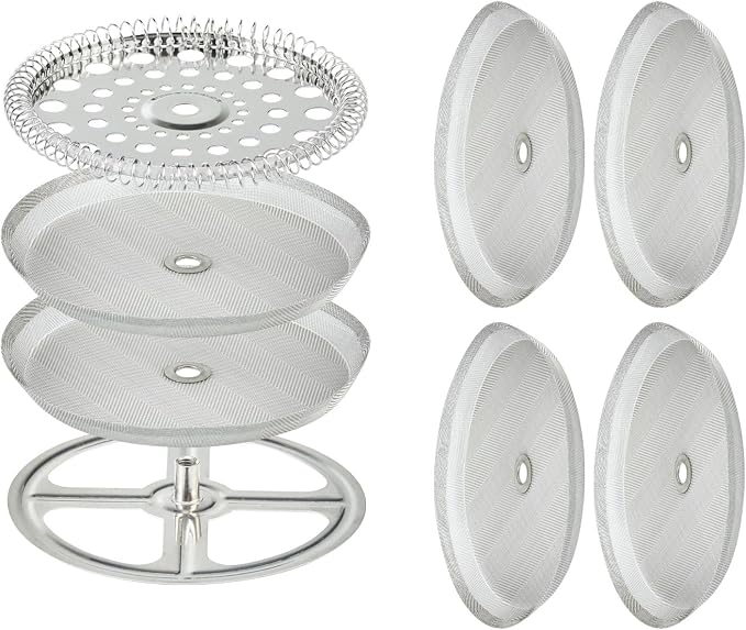8 Pieces French Press Replacement Parts Stainless Steel Set, 6 Pieces 3.2in Universal French Press Screen, Containing Spiral Disk and Cross Disk for 21oz/3.2 Inch Wide French Press Coffee Press