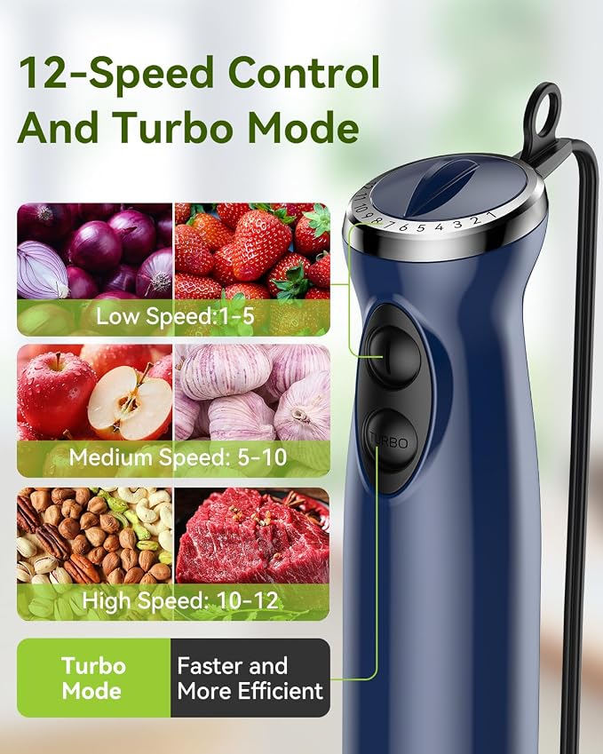 1000W 5 in 1 Immersion Blender Handheld BPA-Free 12 Speed Hand Mixer Stick | 304 Stainless Hand Blender, Mixing Beaker, Chopper, Whisk, Milk Frother, Soup, Smoothies, Baby Food, Sauce