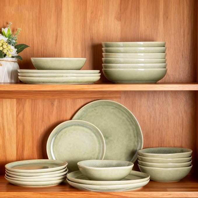 AmorArc Ceramic Dinnerware Sets for 4, 12Pcs Plates and Bowls Sets Dishes | Stoneware Handmade Reactive Glaze Dinner Set, Highly Scratch Resistant | Dishwasher & Microwave Safe Dishware