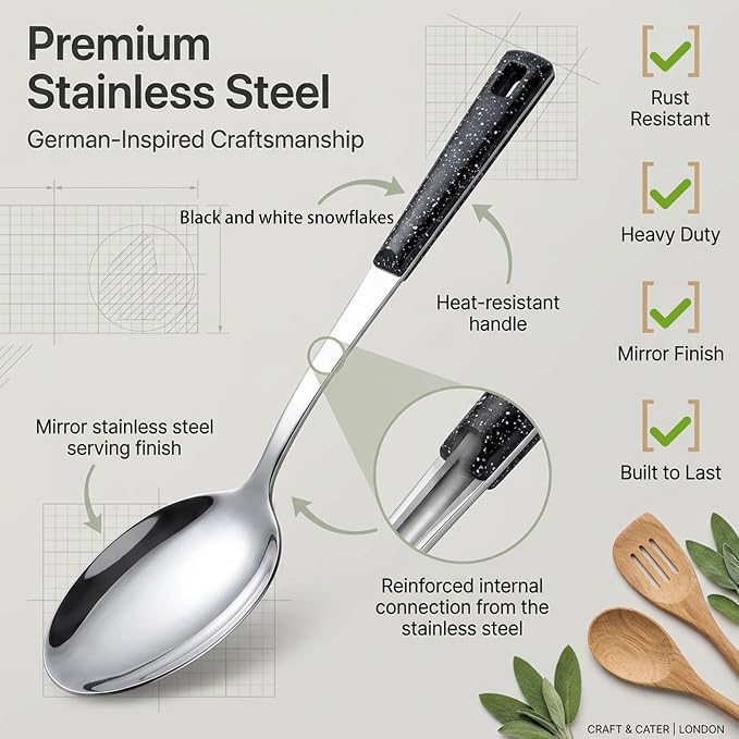 Stainless Steel Serving Spoons Set | Large Serving Spoons with Ladle & Slotted Spoon, Metal Serving Spoons for Buffet, Soup, Rice, Commercial & Home Kitchen