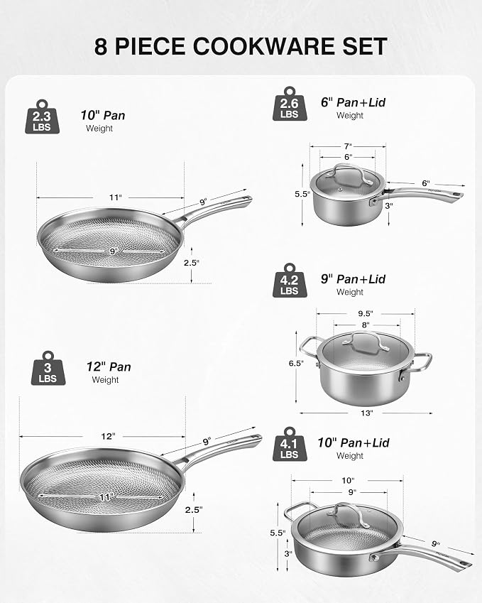 Titanium Cookware Set, 8-Piece Pots and Pans Set, Non-Stick with Lid, PFAS/PFOA/PTFE-Free, Dishwasher & Oven Safe, Compatible with Gas & Induction Cooktops
