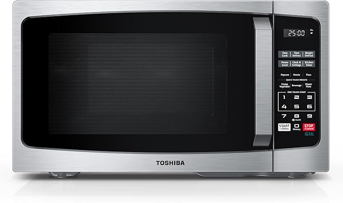 TOSHIBA Microwave Oven, 0.9 Cu.Ft, 900W, Stainless Steel | 6 Auto Menus, 11 Power Levels, Mute Function, Child Lock, LED Lighting, for Apartments & Dorms