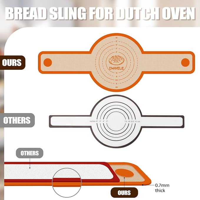 Silicone Bread Sling, Easy Sourdough Transfer, Nonstick, 2 Pack | Easy Cleanup & Reusable Baking Mats, Sour Dough Tools & Supplies for Dutch Oven
