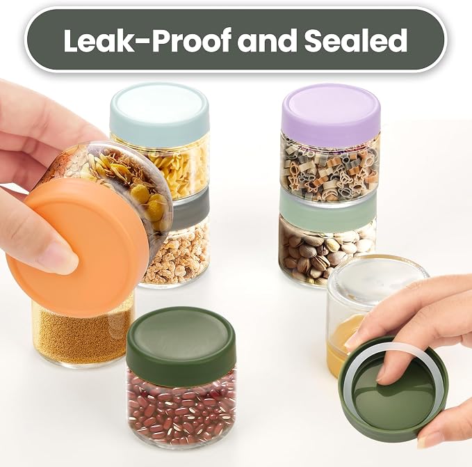 Lulonpon 8-Pack Thick Glass 2oz Mini Mason Jars with Lids - Airtight Condiment Containers, Salad Dressing Cups & Sauce Bottles for Lunch Box, Travel, Pantry Storage ﻿