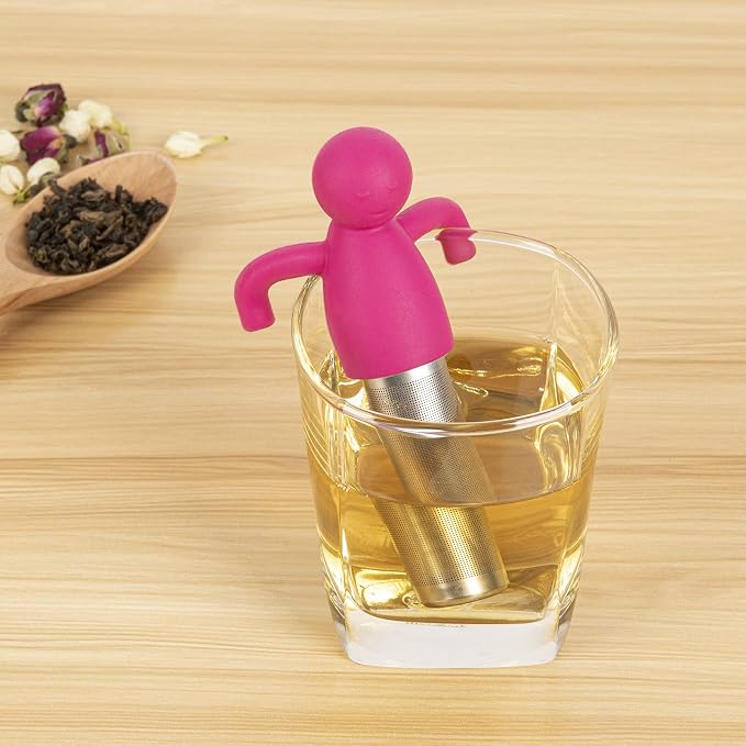 Leden Stainless Steel Tea Infuser for Loose Tea, Gray and Rose Red 2 Pack | Stainless Steel Fun Person-shaped Design Tea Strainer Filter with Silicone Handle for Loose Tea Ball for Cup Mug