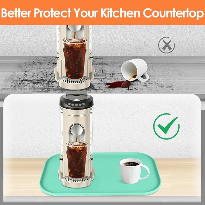 Silicone Coffee Maker Mat with Lip for Countertops 17.4''x10.6'' Mint Green | Multi leak-proof coffee tray for countertop, non-slip silicone mat fits most coffee makers & espresso machines, wipe-clean