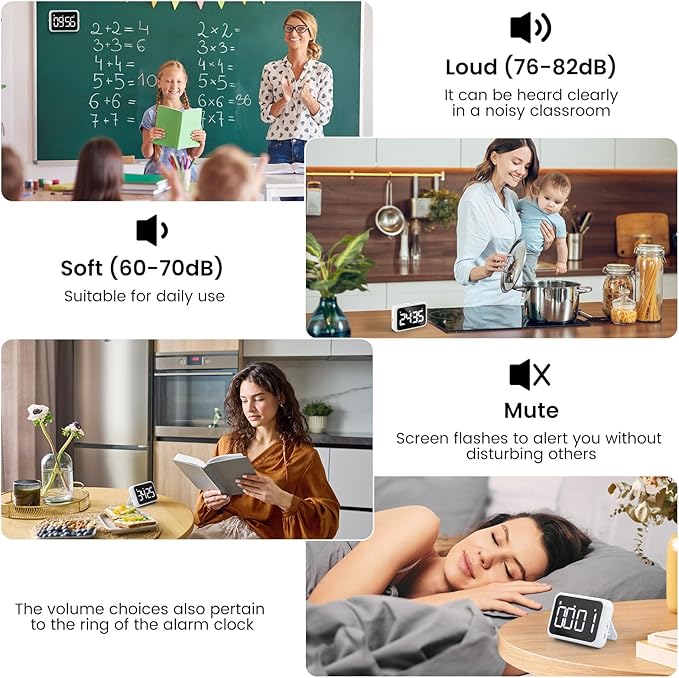 USB Rechargeable Loud Digital Kitchen Timer with Large LCD Display & Adjustable Loud Alarm - Ideal Magnetic Timer for Desk or Kitchen
