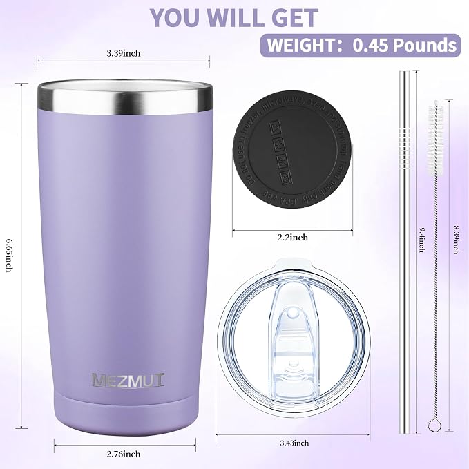 MEZMUT 20oz Insulated Tumbler Cup Travel Coffee Mug with Lid(Purple,6 Pack) | Stainless Steel Double Wall Vacuum Spill Proof Metal Tumbler Bulk with Lid and Straw, Hot or Iced Coffee Cup for Man Women