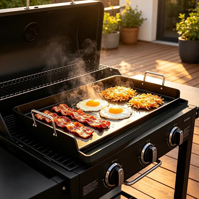 Upgrated 23＂× 16＂× 3＂Nonstick Universal Cast Iron Griddle, Muti-Purpose Cooking Griddle for Gas Grill with Grease Groove, Pre-Seasoned Flat Top Plate Insert for Camping, Tailgating, Parties