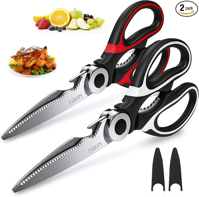 Heavy Duty Kitchen Scissors 2-Pack, Ultra Sharp Stainless Steel Meat Shears for Spatchcocking Chicken, Poultry, Fish & Herbs, Dishwasher Safe Multi-purpose Cooking Scissors with Ergonomic Comfort Grip
