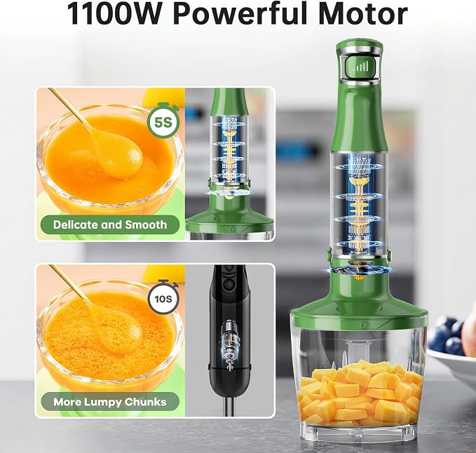 Turelar Immersion Blender Handheld 5 in 1 Hand Blender Set 1100W Heavy Duty | Trigger Variable Speed, Emulsion Stick Mixer with Food Processor, Whisk, Frother, for Soup, Puree, Baby Food, Anti-scratch