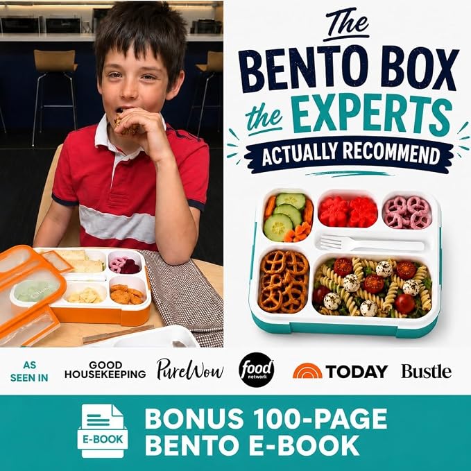 Bento Box Lunch and Snack Containers for School Kids Girls Boys | Leak Proof Portion Control Kits BPA Free, Teal & Orange, Large and Small, Value Set of 4