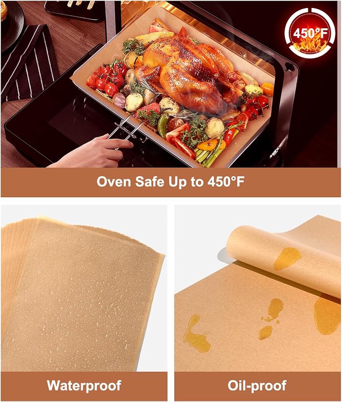 Parchment Paper Sheets 9x13Inch - 120Pcs Precut Unbleached Parchment Baking Paper, Plant-Based Silicone Oil Coating, Non-Stick Quarter Sheet Liner for Air Fryer, Oven, Cookies, Bread & Cake