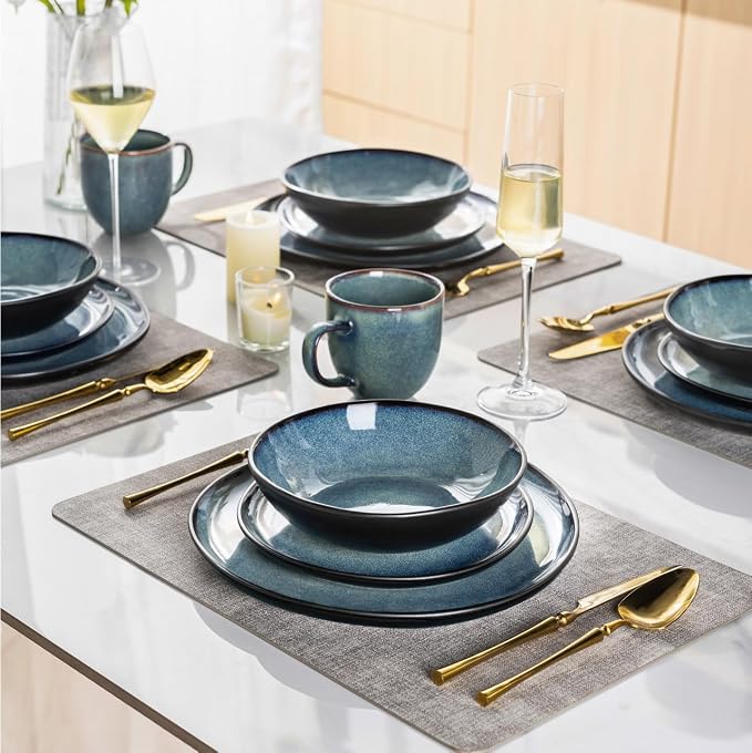 AmorArc Ceramic Dinnerware Sets for 6, 18Pcs Plates and Bowls Sets Dishes | Stoneware Handmade Reactive Glaze Dinner Set, Highly Scratch Resistant | Dishwasher & Microwave Safe Dishware