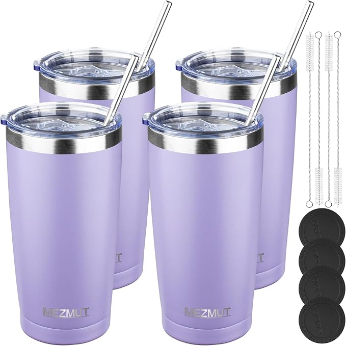 MEZMUT 20oz Insulated Tumbler Cup Travel Coffee Mug with Lid(Purple,4 Pack) | Stainless Steel Double Wall Vacuum Spill Proof Metal Tumbler Bulk with Lid and Straw, Hot or Iced Coffee Cup for Man Women