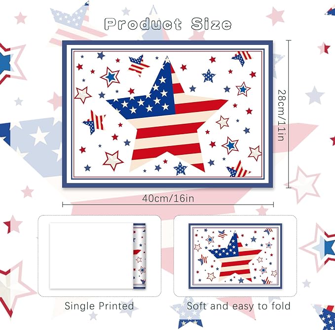 50 PCS Disposable Paper Placemats 4th of July Place mats(A) | 11x16 inch Patriotic Freedom Stars Table Mats Holiday Indoor Outdoor Party Kitchen Dining Table Decorations