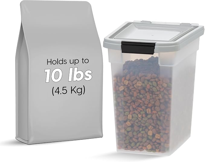 IRIS USA Dog Food Storage Container, Up to 10 lbs, Clear/Gray, Made in USA | BPA-Free, Airtight Seal, Best for Cat Food, Bird Seed, Chicken Feed, Pet Toys, Treats, Pellets