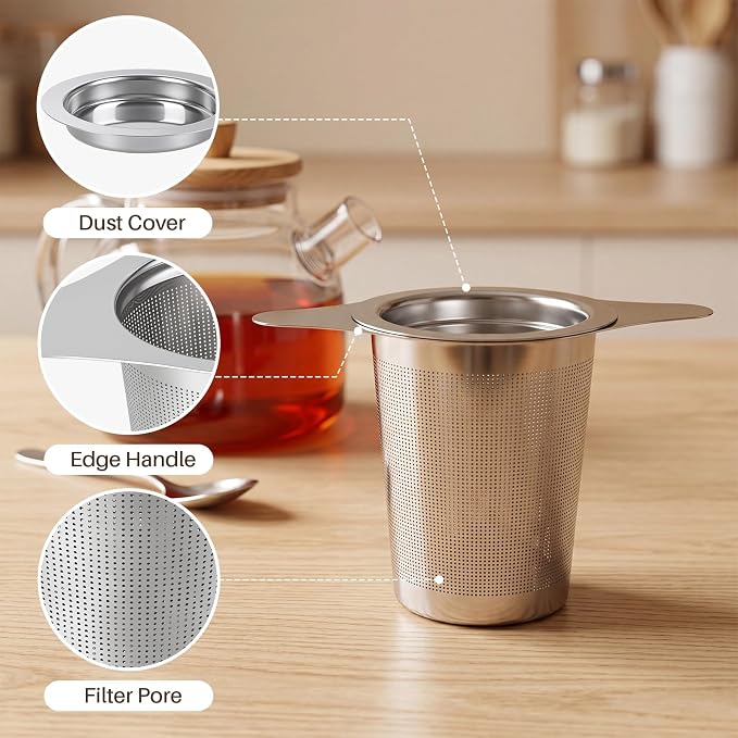 2PCS Stainless Steel Tea Infuser, Extra Fine Mesh with Lid