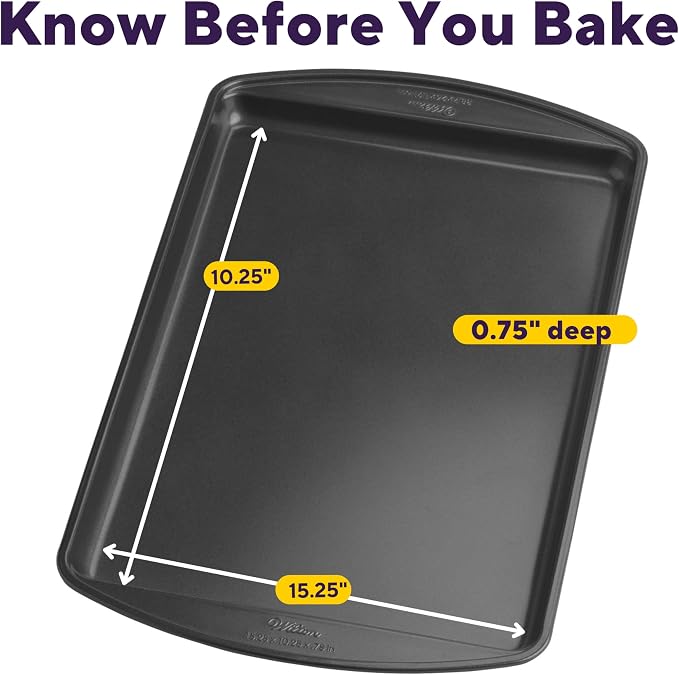 Wilton Gold Non-Stick Cookie Sheet, Made Without PFAS, 15.25 x 10.25 in. | Non-Stick Steel with Scratch-Resistant Coating, Resists Warping, Extended Handles, Dishwasher Safe, Perfect for Cookies