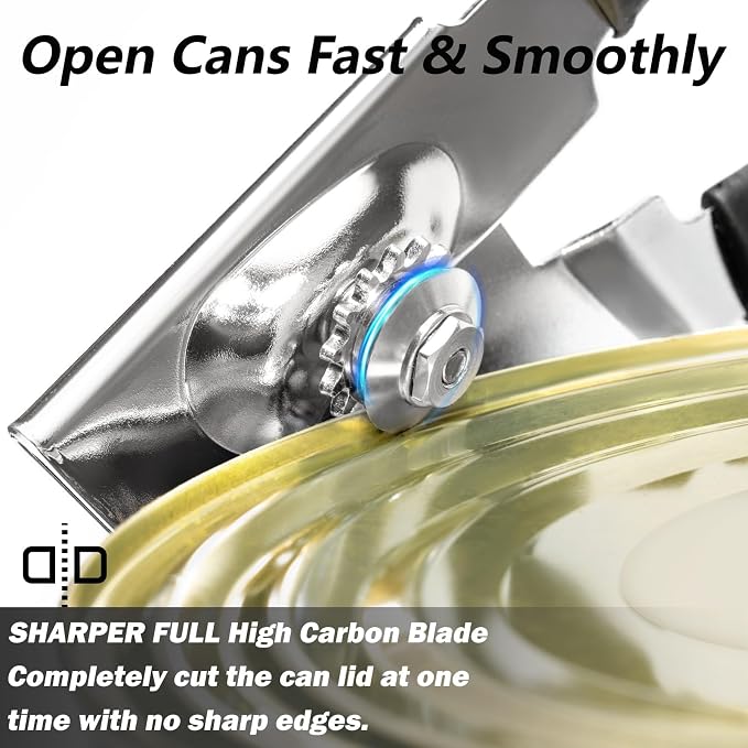 [Upgrade] Commercial Can Opener, Durable All-Steel Construction - RICKUNCL Hand Crank Can Opener with Magnet, Comfortable Extra-long Handles, Oversized Knob, Professional Ergonomic & Easy for Big Cans