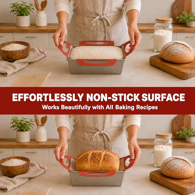Silicone Loaf Pan Liner, 2PCS Non-Stick Reusable Bread Pan Liners with Handles, Loaf Pan Liners for Baking Bread 9x5, Silicone Bread Sling & Bread Mat, Loaf Lifter, Bread Making Essentials