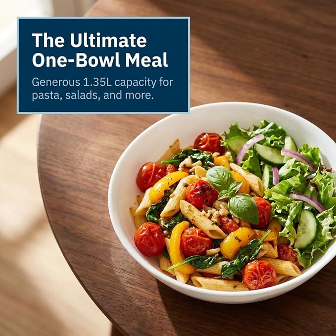 Corelle 4-Pc Meal Bowls Set Service for 4, Durable and Eco-Friendly 9-1/4-Inch Glass Bowls, Compact Stack Bowl Set, Microwave and Dishwasher Safe, White, 46 Ounces