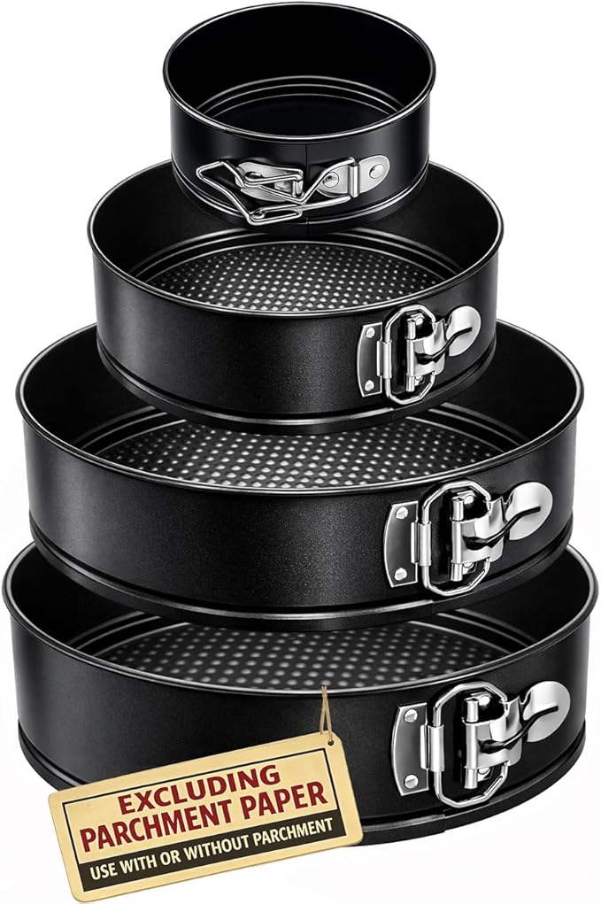 4 Pack Springform Pan Set 4, 7, 9,10 Inch Nonstick Baking Mold Cheesecakes | Nonstick Round Tin Leakproof Removable Bottom Bakeware for Cake Pie Pizza and Quiches Carbon Steel and Non-stick Coating