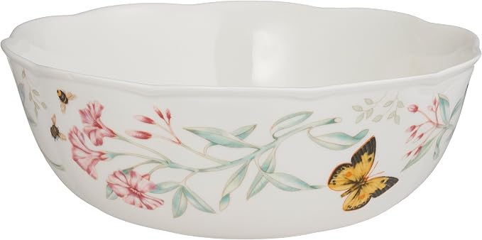 Lenox Butterfly Meadow Porcelain 7-Piece Bowl Set for 2 | dishwasher safe | plates and bowls sets for kitchen and dining | 84oz capacity, 10 inch diameter | 3.5 inch