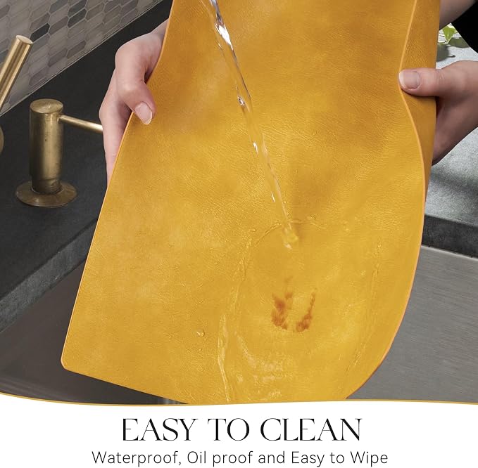 MOSAYT Vinyl Placemats Set of 6-12 X 17 Inch - Faux Leather 100% Waterproof Oil-Proof Wipeable PU Place Mats, Heat Resistant Reversible Table Mats for Kitchen, Dining, Outdoor, Yellow