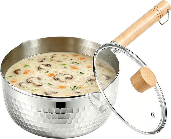 2 Quart Saucepan with Lid, Stainless Steel Sauce Pan Pot with Pour Spout