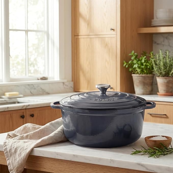Zulay Kitchen 7.7 Quart Enameled Cast Iron Dutch Oven Pot with Lid – Premium Durability & Oven Safe up to 500°F – Heavy Duty Cookware Perfect for Bread Baking, Stews, Braising & Roasting – Gray