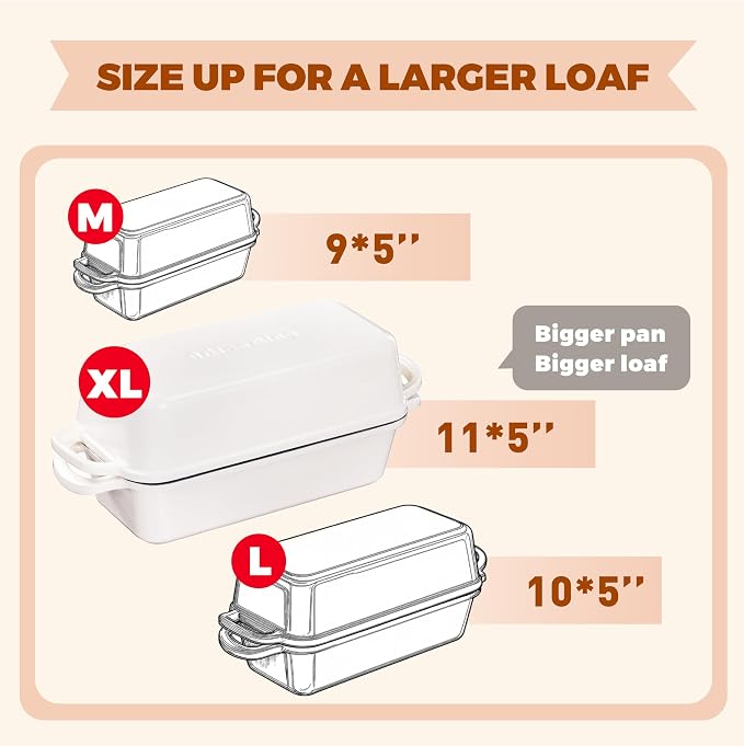Cast Iron Loaf Pan with Lid, 11x5 Inch 5.8 Qt Sourdough Pan | Dutch Oven Bread Pan with lid, Large Cast Iron Loaf Pan for Sourdough Bread, 11x5 Size, 2-in-1 Design, Crispy Crust, White
